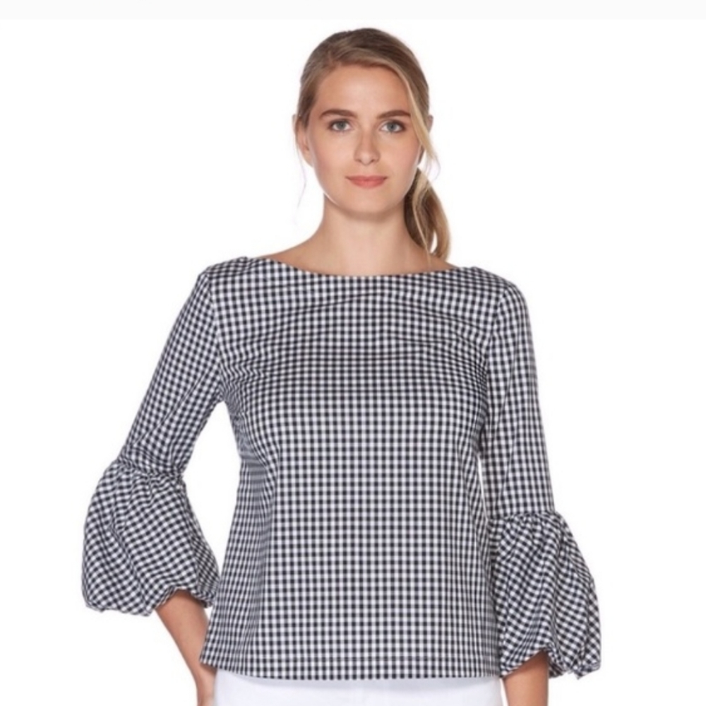 Laundry by Shelli Segal Gingham Puff Sleeve Blouse